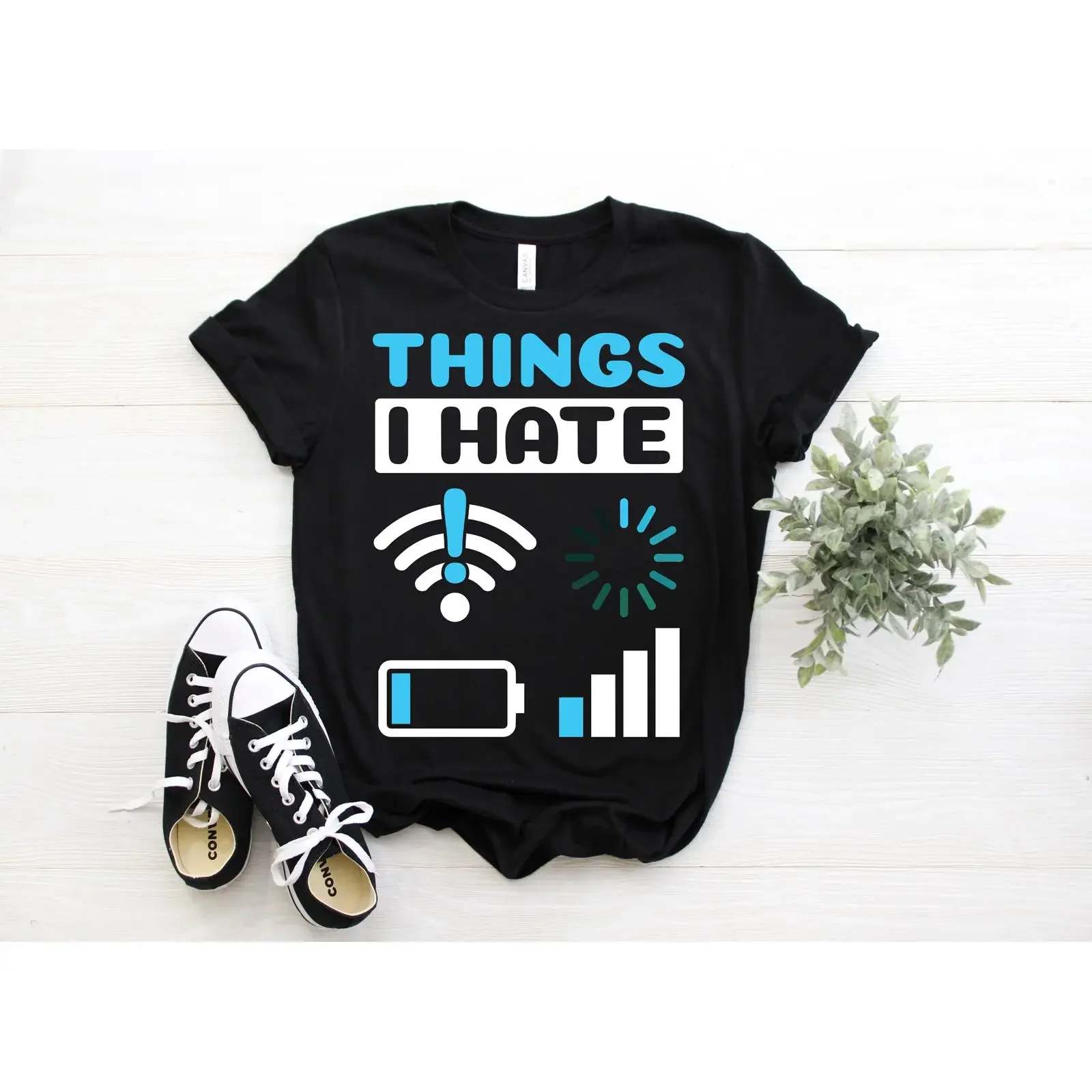 Things I Hate Wi Fi Buffering Low Battery Funny T Shirt Tech Nerd Gamer  vintage Washed Stretched designer clothes Breathable