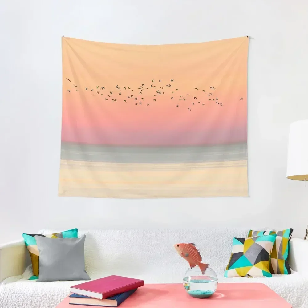 Birds, Sea and Pastel Orange Pink Sky Sunset Tapestry Decorations For Your Bedroom Cute Room Decor Decor Home Tapestry