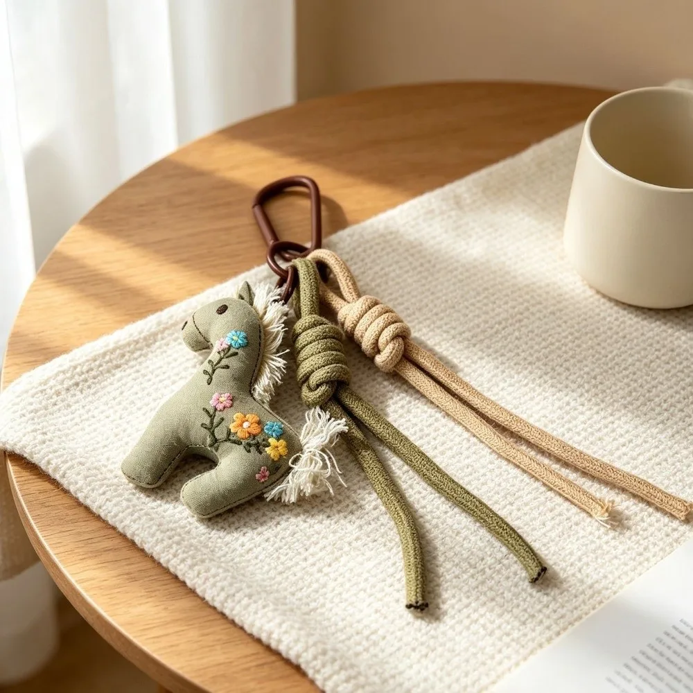 Trendy Polyester Cloth Animal Keychain Soft Texture Cotton Pendant Cartoon Braided Lanyard Backpack Charm Daily Use