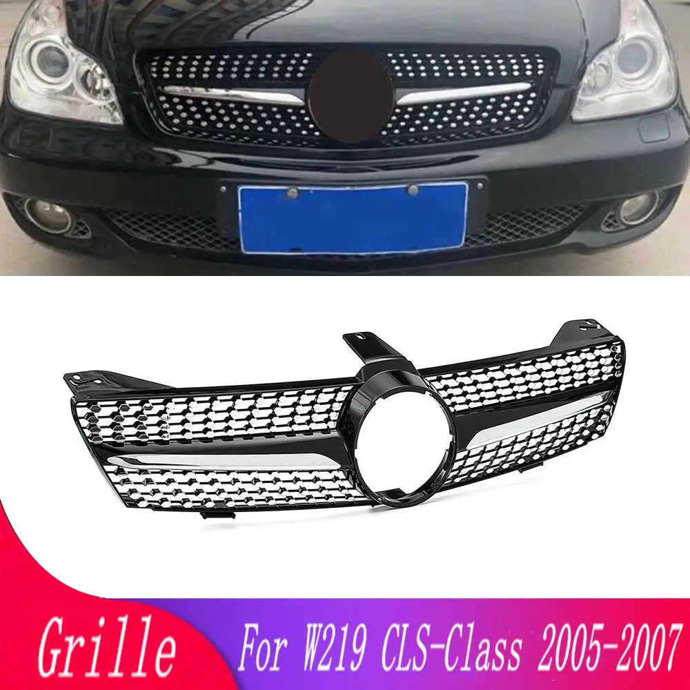 High-quality modified diamond front grille for Mercedes-Benz W219 CLS500 SLS600 2005 2006 2007 car front bumper racing grill