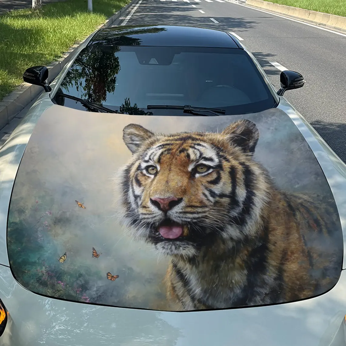 Car Decals Tiger Features A Vivid, Dynamic Artistic Design, Exuding A Lively And Spirited Vibe Car Hood Sticker, Waterproof Self