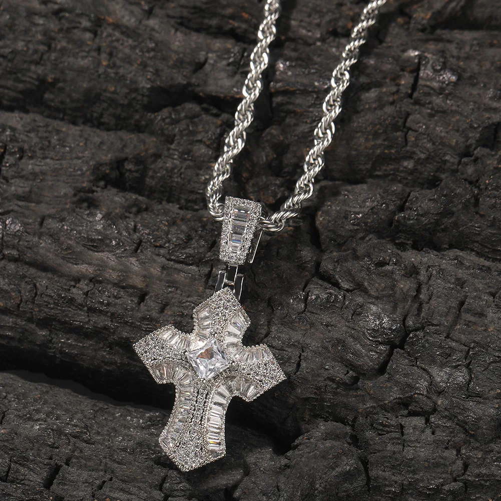 

New Wide Small Cross Bling Bing Iced Out Pendant Necklace Mirco Pave Prong Setting Rock Rapper Fashion Hip Hop Jewelry BP261