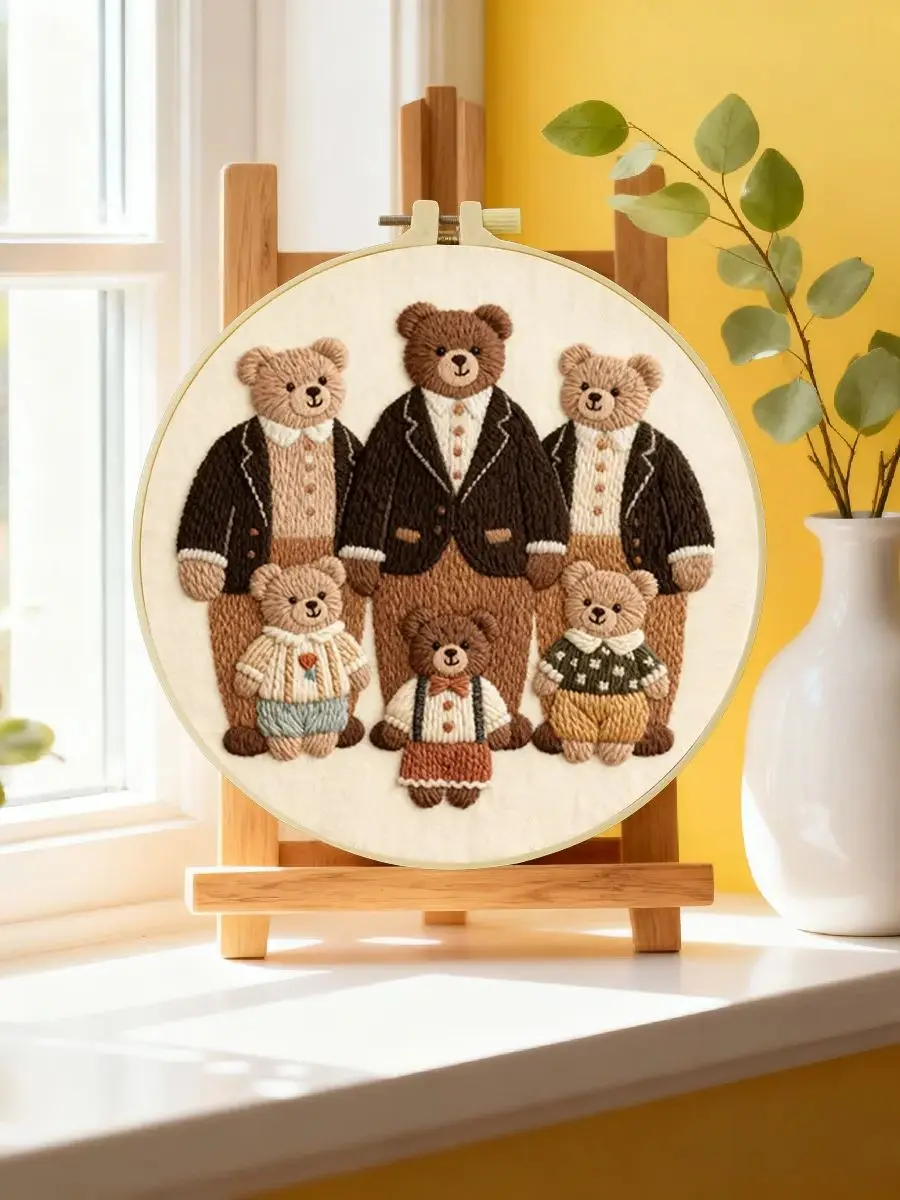 1 Stück 20X20CM/15X15CM 7,87/6,3 Zoll Bären-Stickerei-Starter-Kit DIY-Kit DIY-Stickerei-Set Handarbeiten Nadelkunst Nähkunst – Detail 6