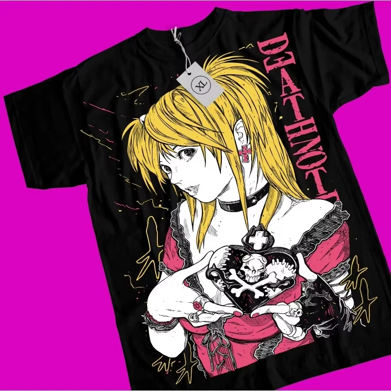 Tendencias verano 2025 Cosplay Neutral blanco y negro Death Note Misa Amane camiseta Manga Anime camiseta negra Death Note Tops camisetas