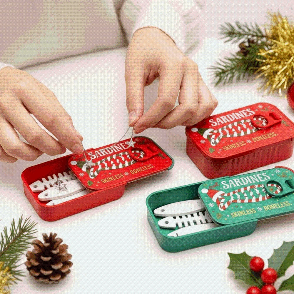 PLA 3D Printed Sardine Box Lightweight Portable Sliding Lid Travel Case Textured Compact Fish Bone Earring Holder Travel Storage