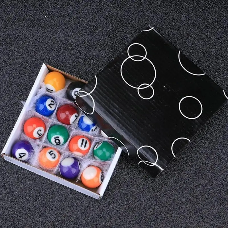 

31BE 16Pcs/pack Mini Pool Ball Polyester Resin 25MM/32MM/38MM Children Billiards Table Balls Set Kid Pool Ball Complete Set