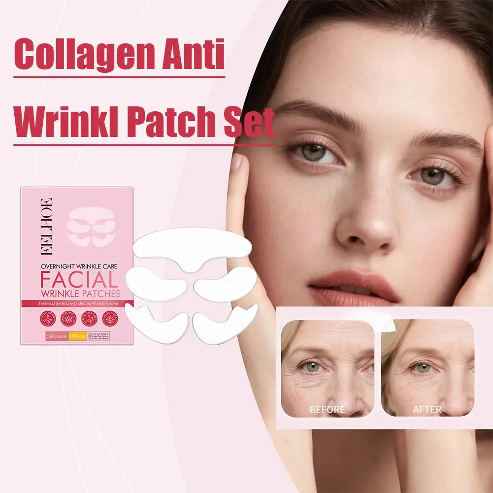 Collagen Face Anti-Wrinkle Patches For Forehead, Smile Lines & Under Eyes, Smoothing & Lifting, Hydrating Treatment