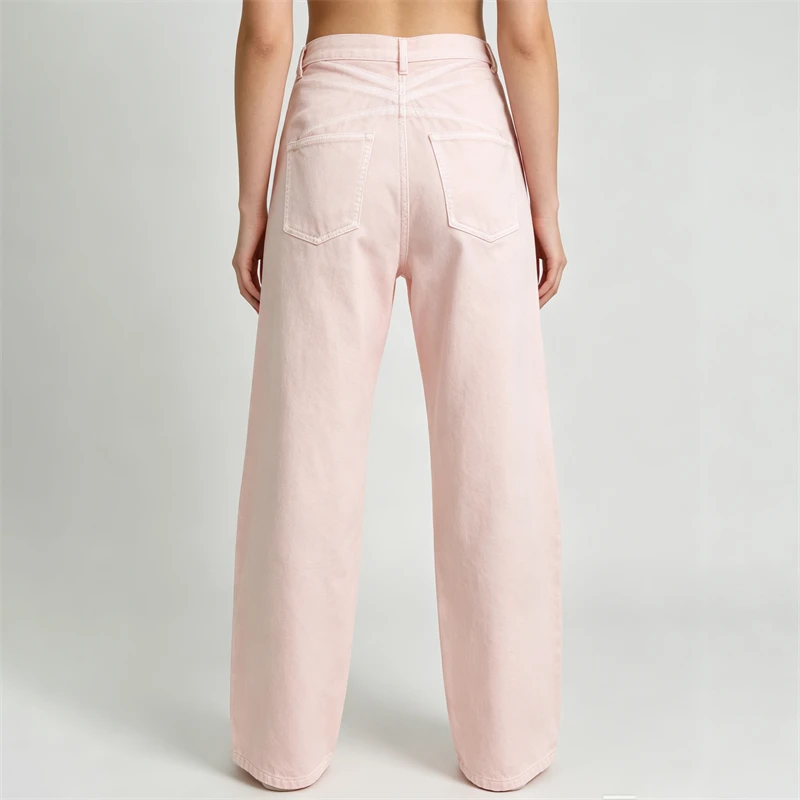Y2K High-QualityAutumn New Style PureCotton Washed High-Waisted Jeans with Fashionable Three-Dimensional Cut Curved Blade Design