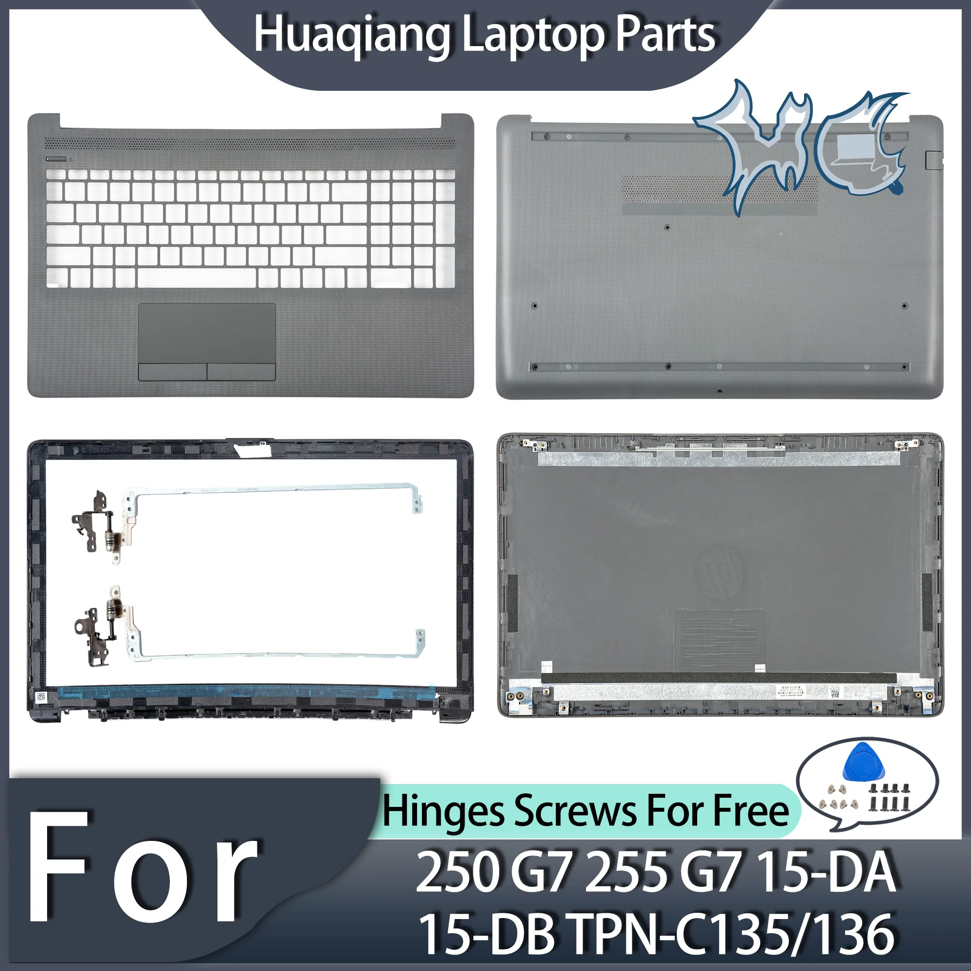 

New Parts For HP 250 G7 255 G7 15-DA 15-DB TPN-C135/136 LCD Back Cover Bezel Palmrest Bottom Hinges Notebook Cases Repair L20433