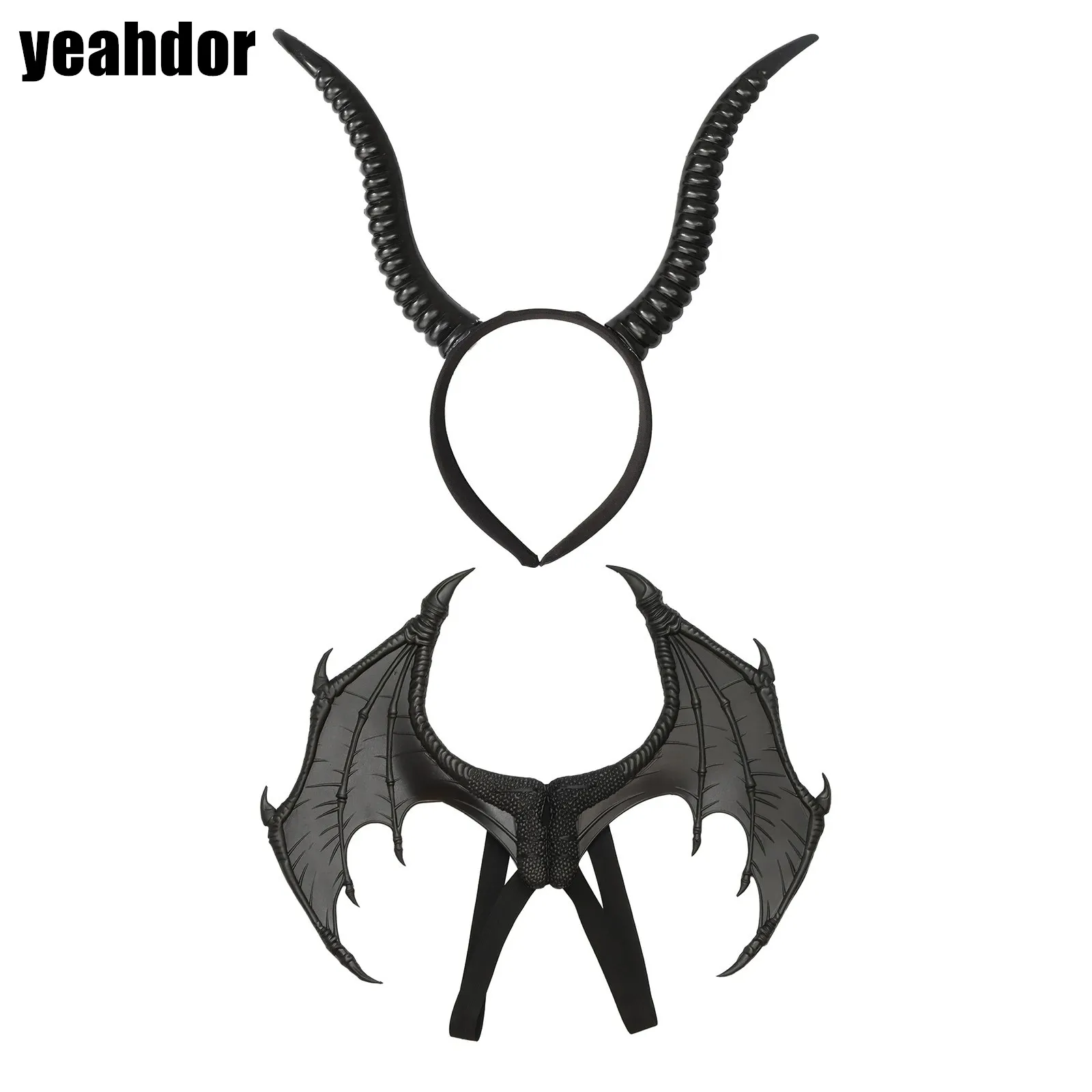 Women Demon Devil Dragon Wings Witch Ghost Horns Headband Costume Accessories for Cosplay Christmas Halloween Carnival Role Play