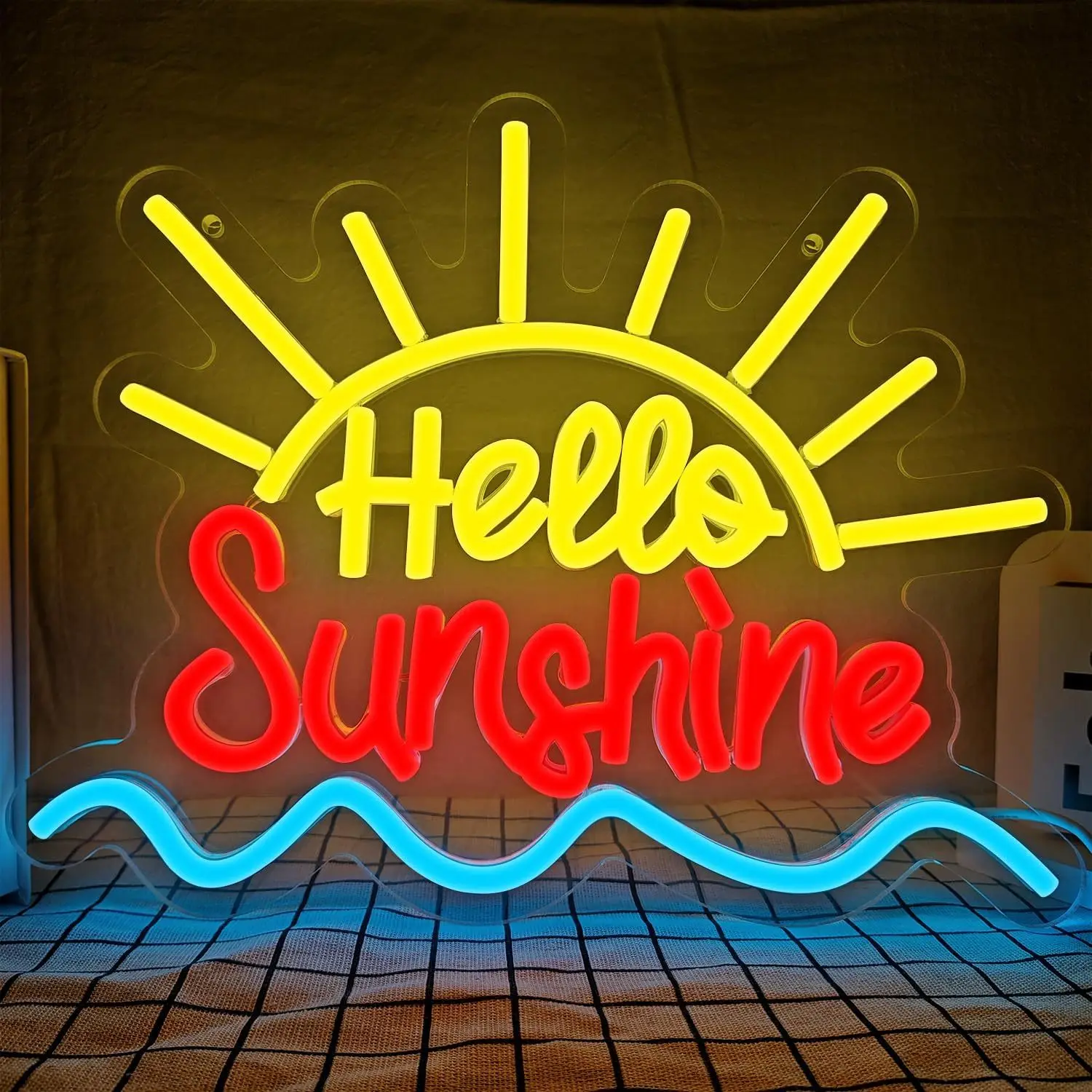 Hello Sunshine Neon Sign Colorful Sun LED USB Powered Dimmable Wall Art for Summer Beach Bedroom Decor