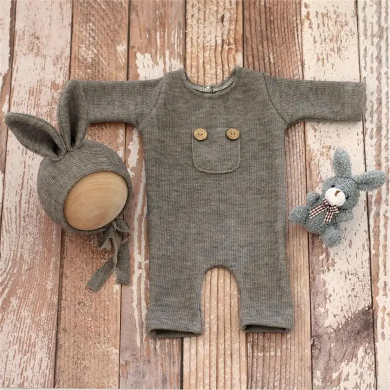 

581F Newborn Photography Props Outfits Baby Girl Boys Knitted Romper with Hat & Doll Infant Photo Clothes for Babies