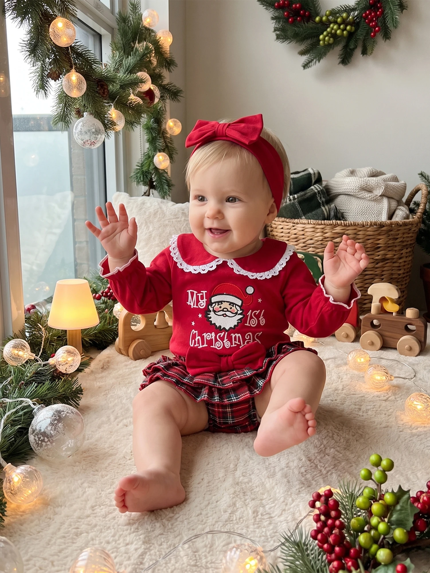 Headband Stockings Romper Romper Shorts Headband Embroidery Romper Girl Christmas Shorts Headband Top Rated