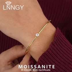 Lnngy Original and Pure 925 Sterling Silver Cuff Bangle Bezel 5mm Moissanite Bracelet For Women Simple Hand Chain Luxury Jewelry