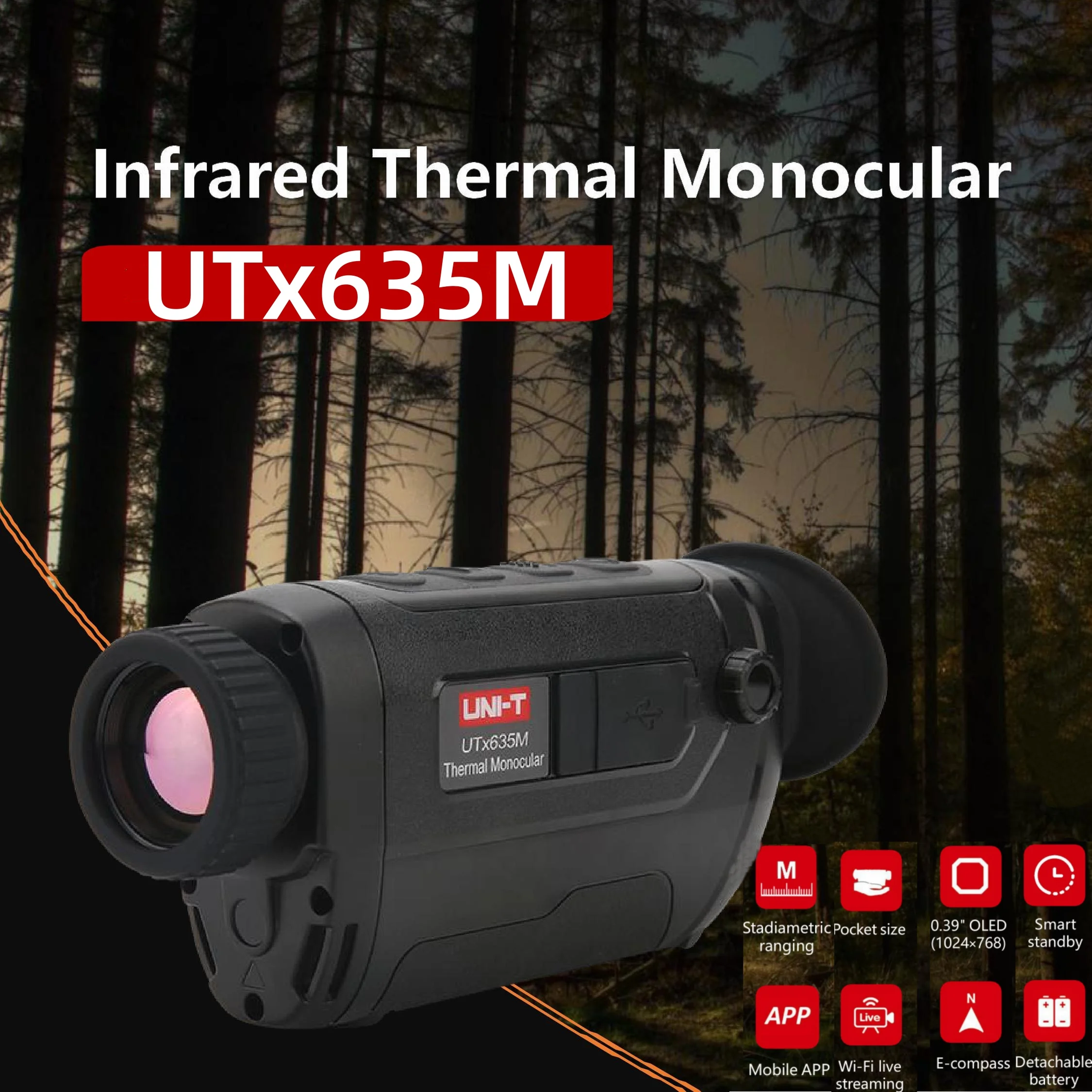 UTx635M Thermal Monocular 640×512 Infrared Scope 0.39'' OLED WiFi Live Streaming Thermal Imaging Camera for Hunting Night Vision