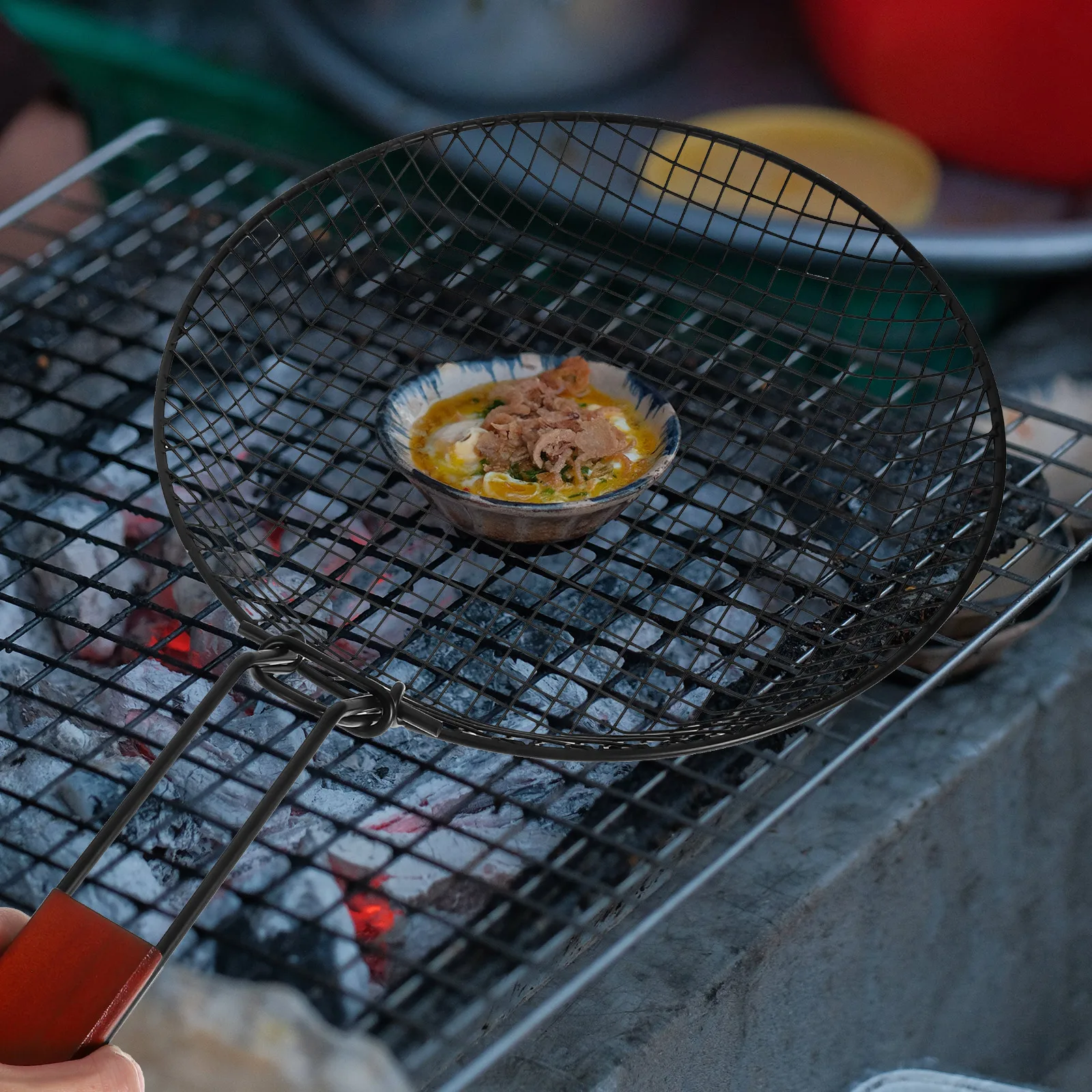 

Folding Grill Basket Carbon Steel Large Capacity BBQ Vegetable Grilling Baskets Camping Portable Round