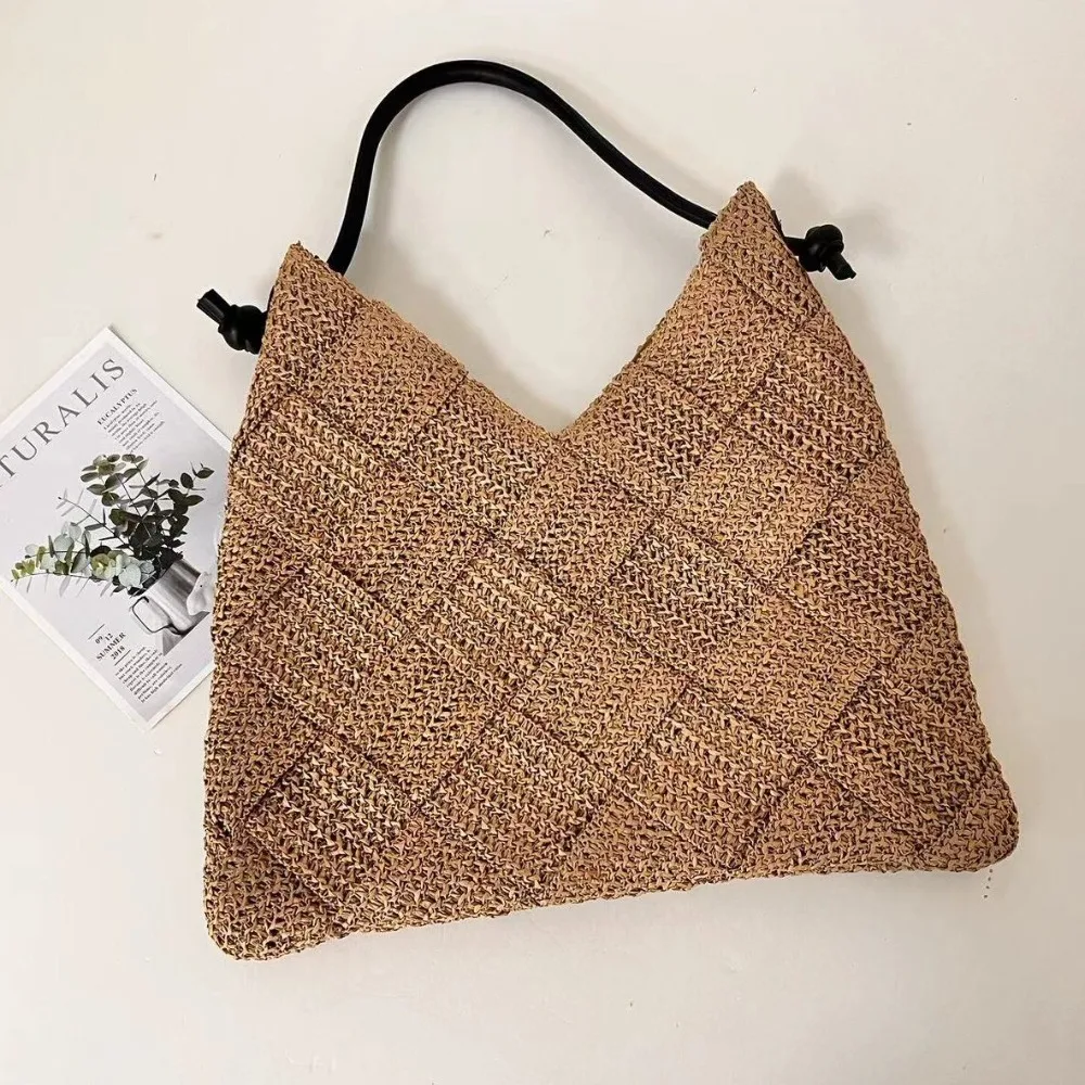 

Vintage Bohemian Hollowed Out Knitted Bag Woven Triangle Weave Shoulder Bag Large Capacity Cotton Thread Crochet Tote Bag Beach
