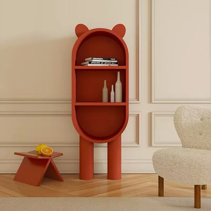 Nordic bookcase, showcasing modern minimalist multi-layer arched shelves, creative lockers