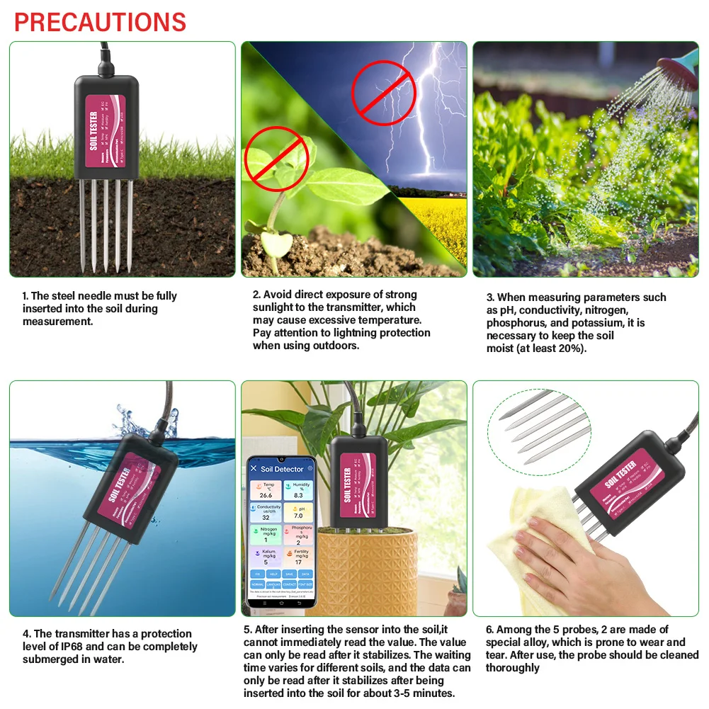 8-in-1 Bodentester NPK PH-Meter EC Temperatur Feuchtigkeits- und Fruchtbarkeitsdetektor IP68 Wasserdichter Sensor für Smart Farming und Garten – Detail 11