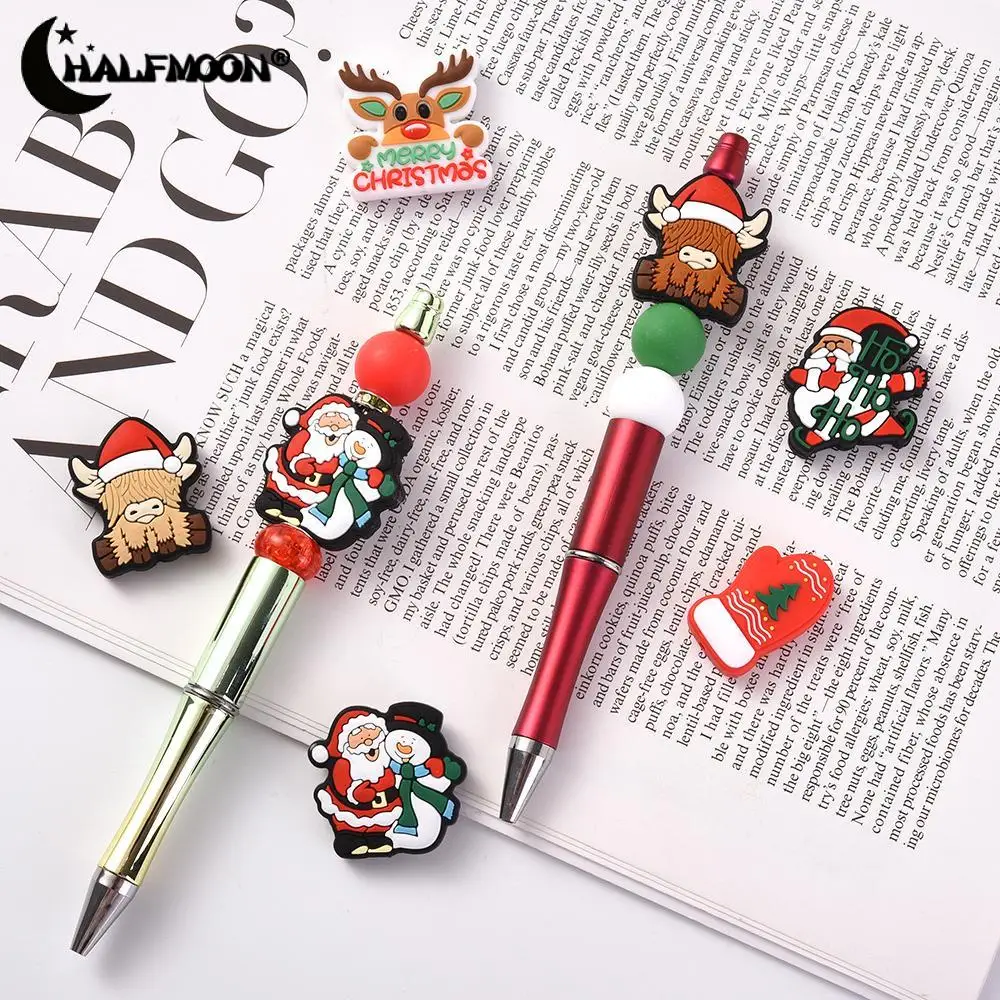 10Pcs Christmas Silicone Beads Cute Santa Claus Spacer Beads Diy Beadable Pen Bracelets Material Accessories for Jewelry Making