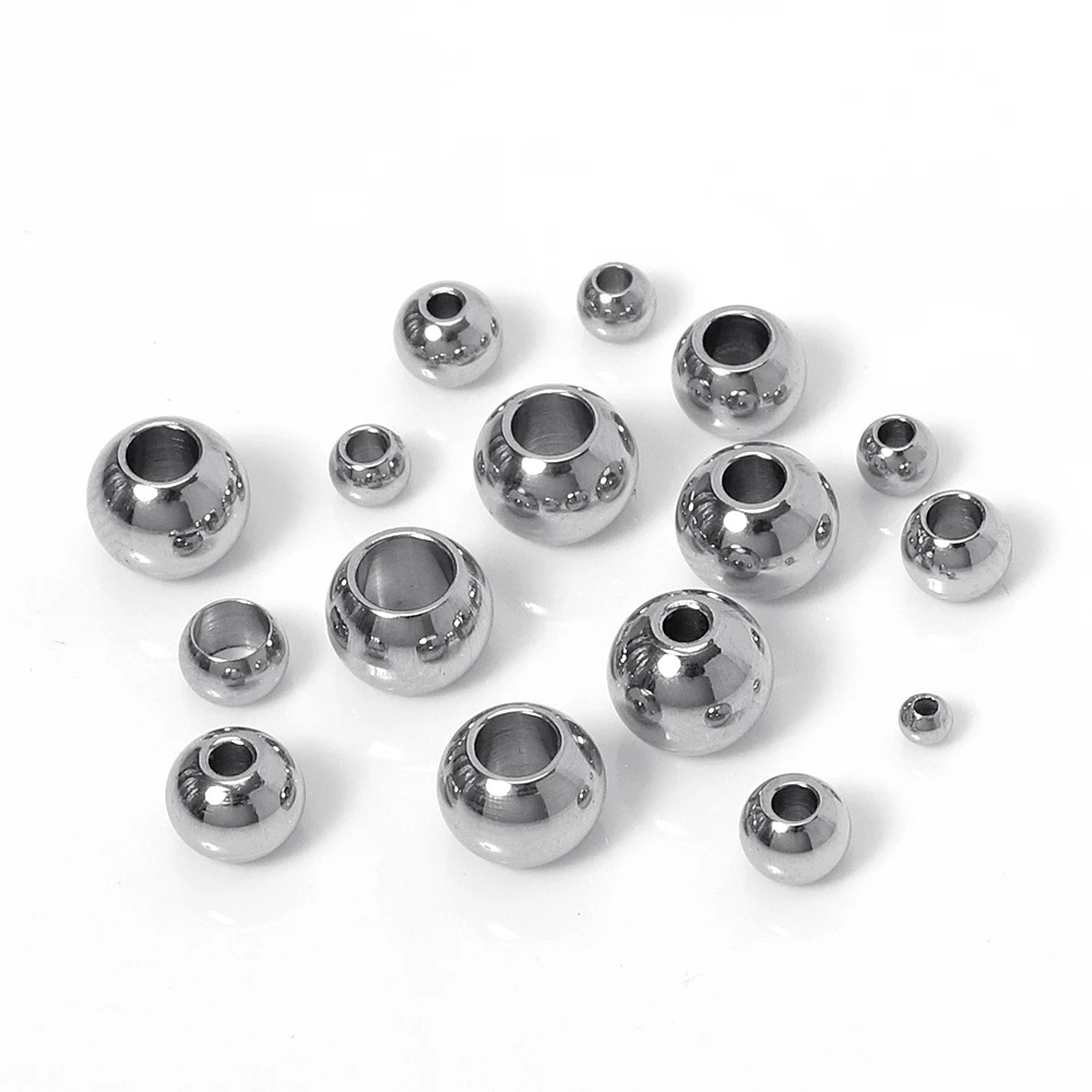 100pcs 304 Stainless Steel Beads Loose Spacers Big Hole Ball Beads for Bracelets Necklace Jewelry Making DIY Components