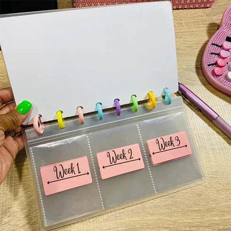 كتاب الميزانية القابل لإعادة الاستخدام مع الأظرف النقدية ، تحدي الادخار ، مخطط الموثق ، 52 أسبوع ، جديد