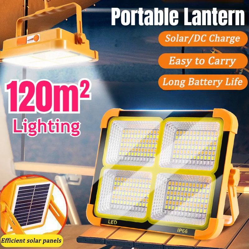 

Ultra Bright LED Solar Floodlight USB Rechargeable Camping Lantern Waterproof Outdoor Portable Searchlight Spotlight Flood Lamp