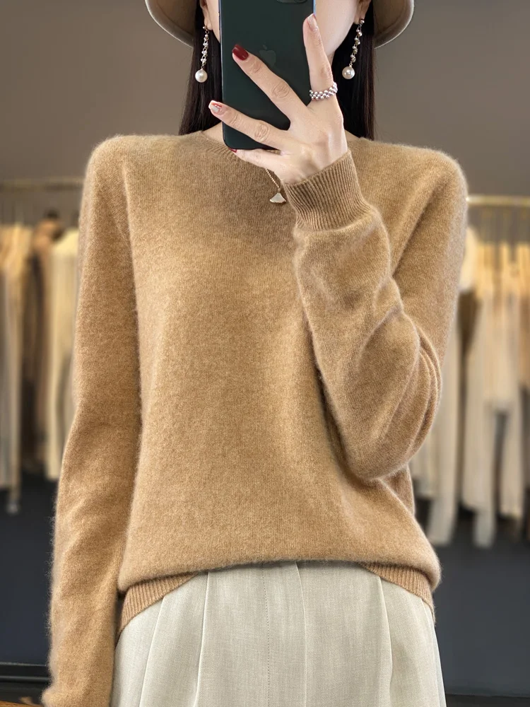 100% Merino Wool Sweater Cashmere  Pullover Women Knitwear O-Neck Long Sleeve  Autumn Winter Fashion Basic Clothing Tops