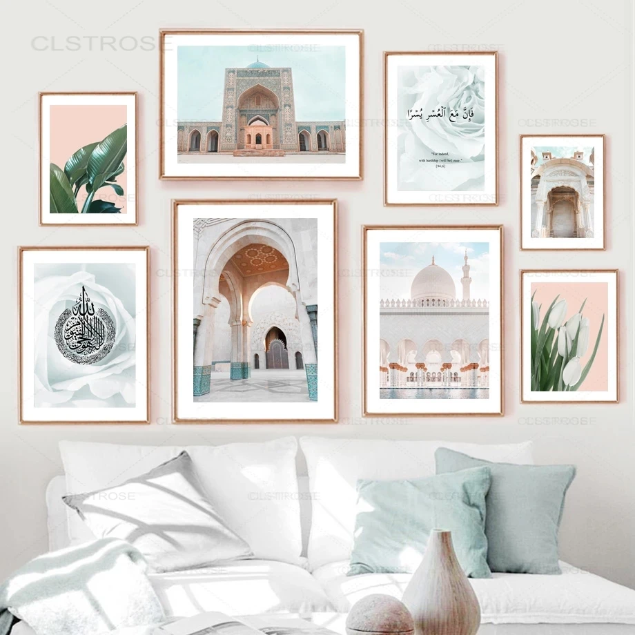 Taj Mahal Strelitzia Islamic Tulip Arabic Quran Nordic Wall Art Canvas Painting Poster And Prints Pictures For Living Room Decor