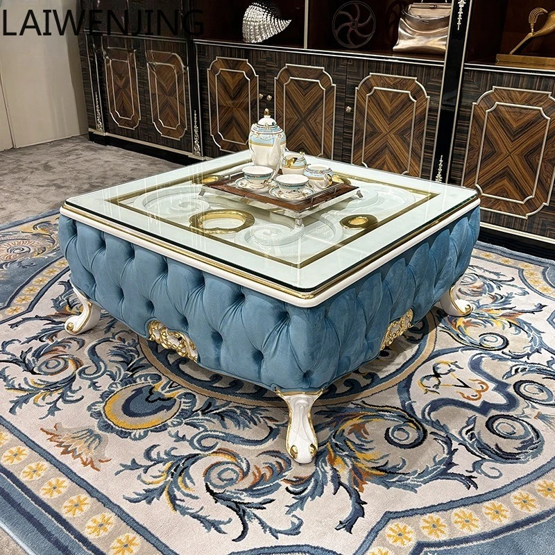 

MJY European court solid wood square tea table living room tempered glass tea table