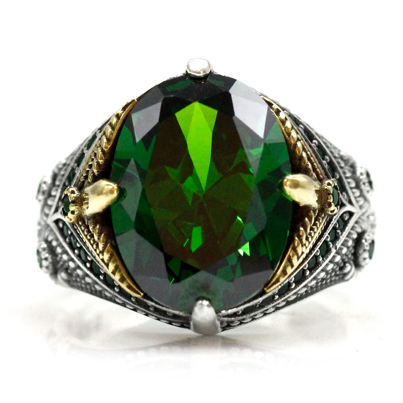خاتم زركون أخضر للرجال ، فضة إسترليني ، قطع بيضاوي مقطوع من AAA ، مجوهرات فاخرة ، هدية ذكرى سنوية ، موضة