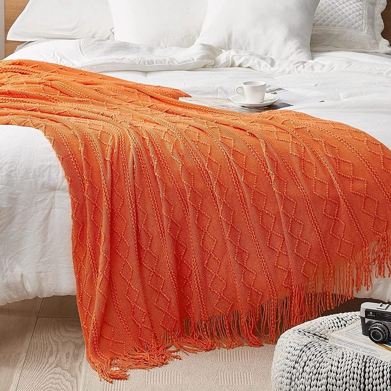 Oranje gebreide dekens met kwa - Throw Blanket Chunky Knit recensie en prijs