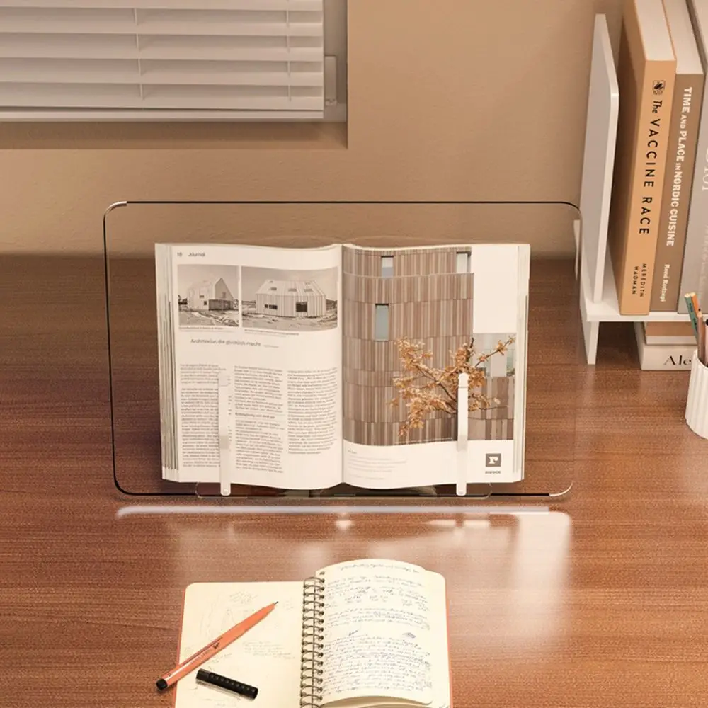 

13 Adjustable Tilt Angles Acrylic Book Stand Comfortable Reading Transparent Desktop Reading Holder Non-slip Multi-Functional