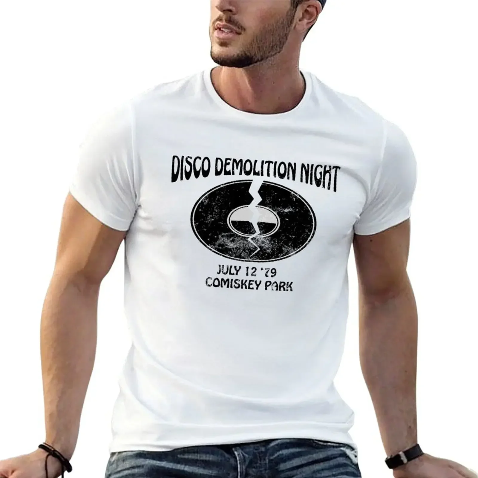 Disco Demolition Night - Black T-Shirt summer tops designer shirts t shirt for men