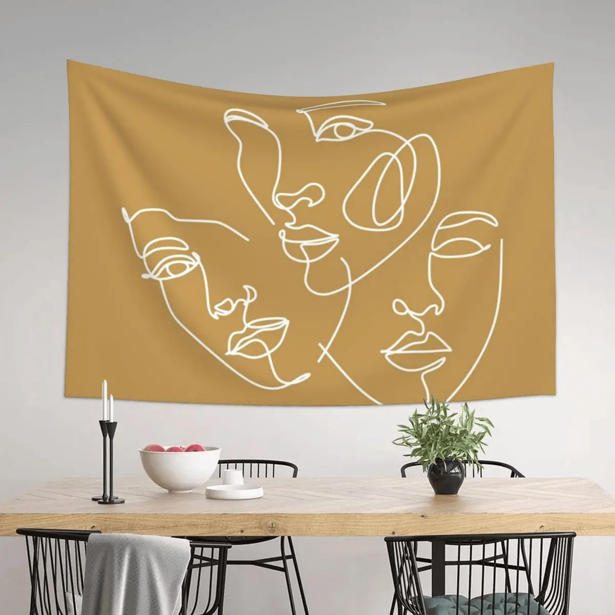 

One Line art abstract face. Abstract line illustration. Trendy abstract portrait . contemporary art. Tapestry