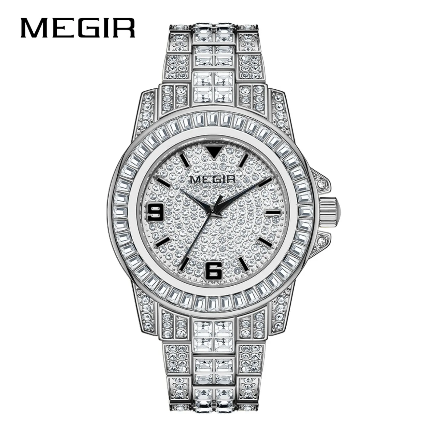 MEGIR Luxury Diamond Watches Unisex Fashion Analog Quartz Watch Bracelet Wristwatch Men Rhinestone Strap Relogios Masculino - view 6