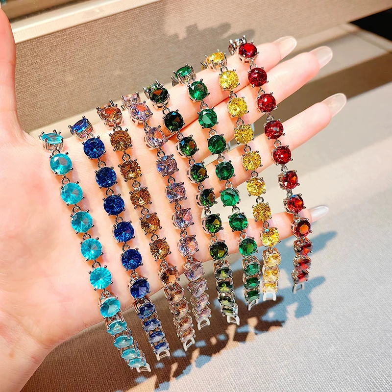 Light Luxury Shiny Color Crystal Bracelet For Women Versatile Jewelry Full Zircon Multi Color Bracelets Exquisite Gift KOFSAC