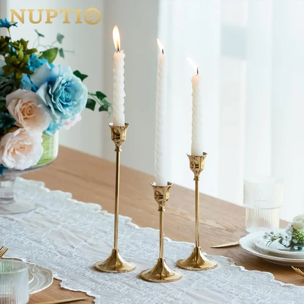 Candlestick Holders Taper Candle Holder 10 Sets(30 Pcs) Gold Candle Sticks Holder Metal Candle Holders for Tapered Candles Table