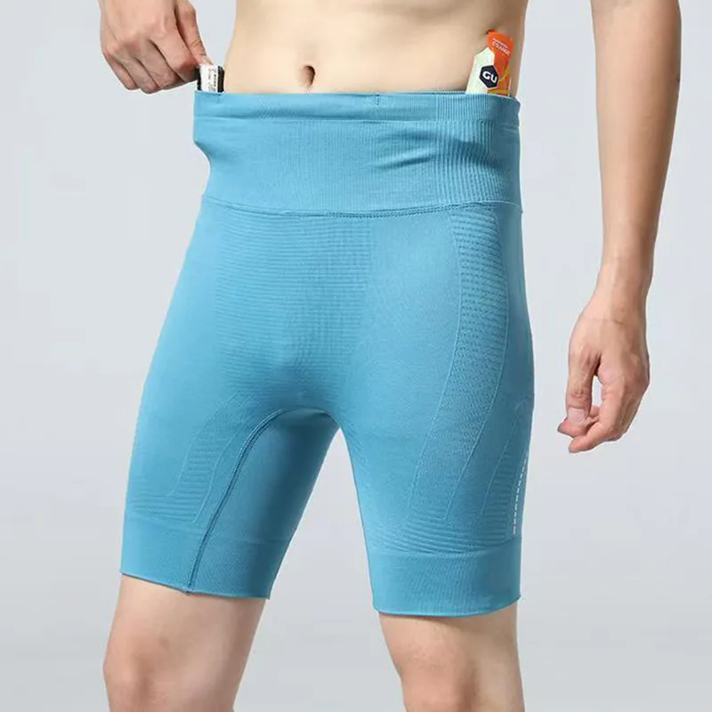 Trendy Blue Women's High Waist Running Shorts Ideal for Running, Yoga and Pilates with Built-in Liner, Tummy Control, Butt