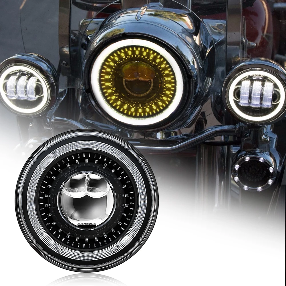 

Emark 7 Inch LED Headlight For Harley Softail Slim Fatboy H4 7'' Halo DRL Turning 12V Led Motorcycle Headlamp For Harley Touring