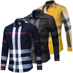 100% Cotton New Fashion 2023 Men's Random Plaid Shirt Long Sleeve Casual Business Button Up Dress Shirts Social Tops for Men