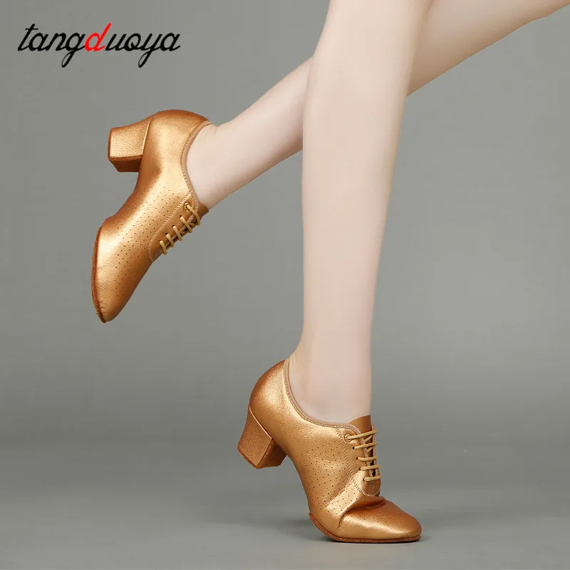 Chaussures de danse DN dorées pour femmes, chaussures de danse pour filles, salle de Rh, performance de tango moderne, pratique, talons de 5cm,