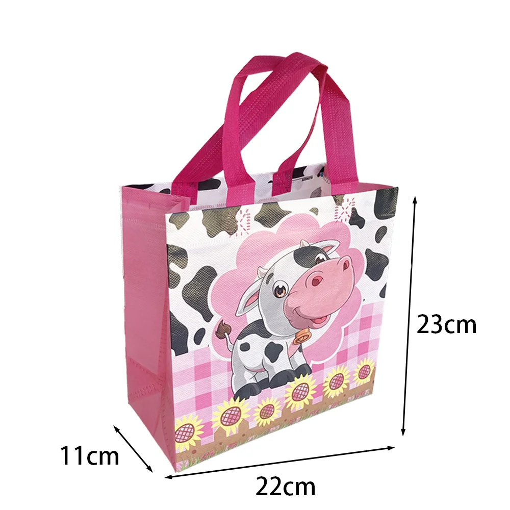 Farm Animal Party Reusable Barnyard with Handles Non Woven Farm Goodie Candy Treat Bags Birthday Party Gift Tote Barn Yard Pink