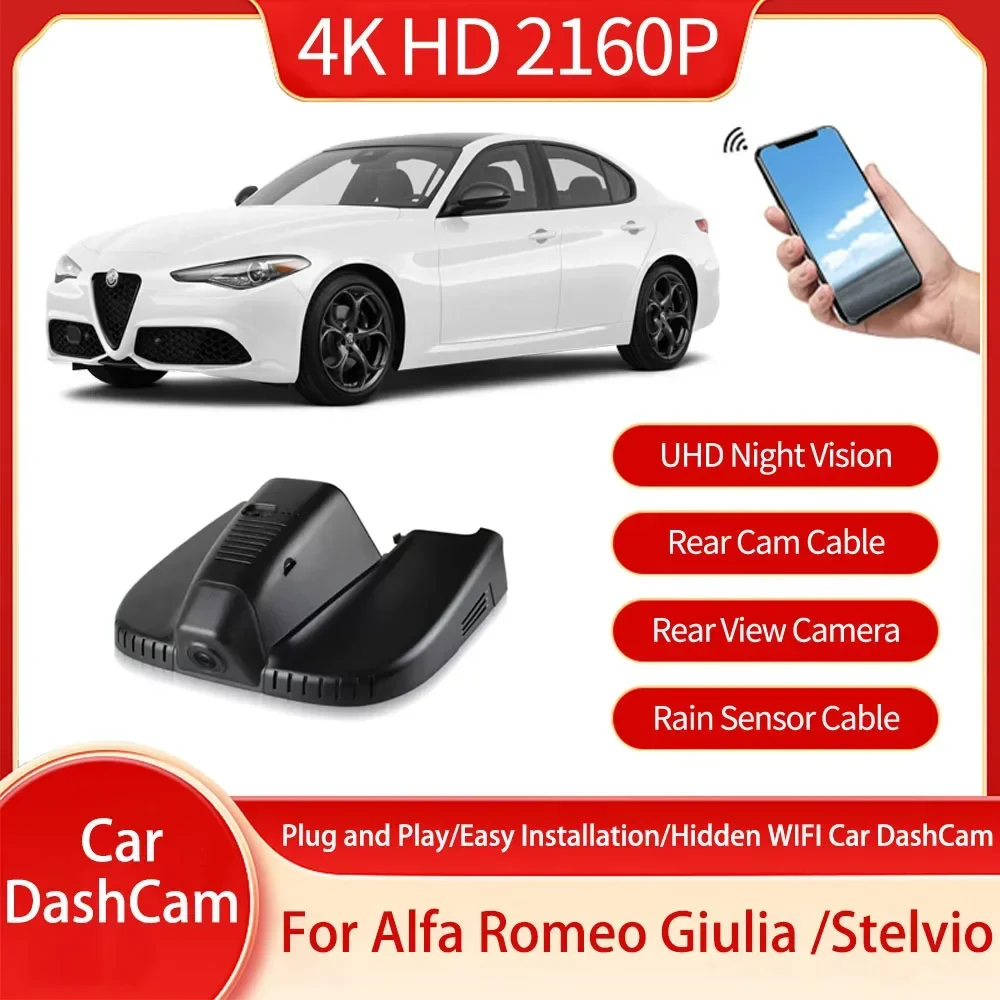 For Alfa Romeo Giulia 952 Stelvio 949 2019 2022 2016~2024 2023 High Spec DVR 4K Dash Cam Car Camera Front And Back Hidden WIFI