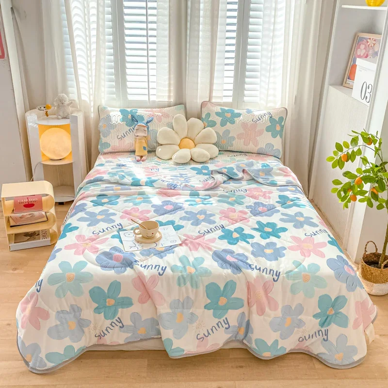 

Colorful Flower Pattern Quilt Home Bedroom Quilted Quilt Summer Air-conditioning Thin Comforter Soft Breathable Machine Washable