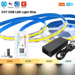 5m 10m DC 24V Tuya Wifi FOB CCT taśmy LED 2700-6500K ciepłe białe światła liniowe COB taśma LED 608 leds/m RA90 wystrój pokoju dla Alexa