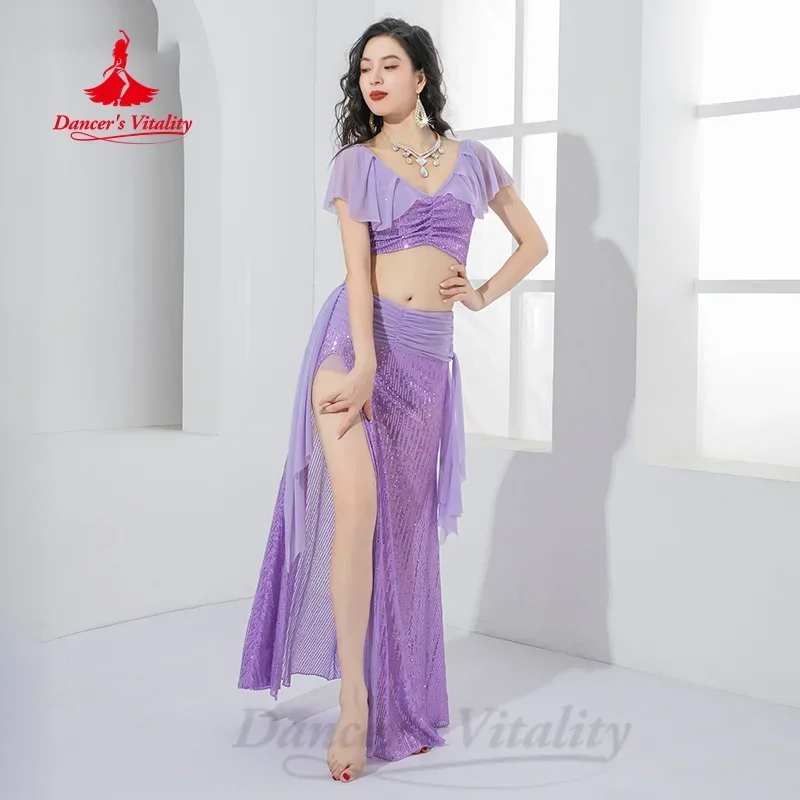 Belly Dance Practice Clothes for Women High-end Elegant Sequin Performance Set Girls Oriental Belly Dancing Training Clothes