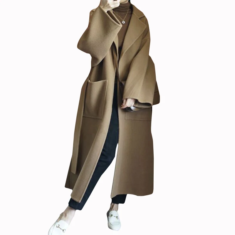 2024 Special Offer Side Slit 100% Pure Wool Women's Coat Long Double-Sided Woolen Coat Loose Comfortable Women's Clothing