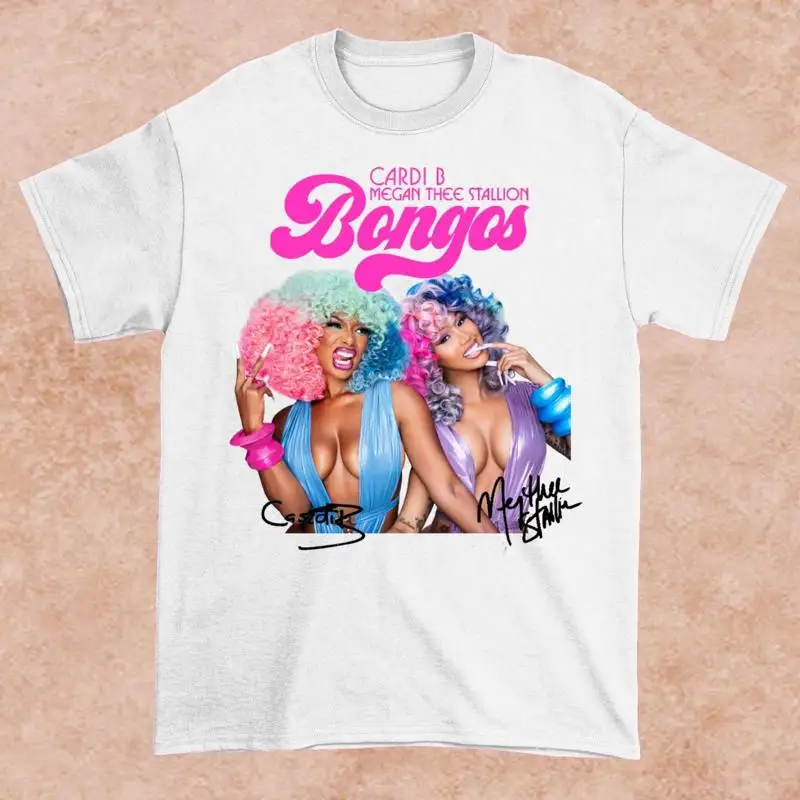 تي شيرت Hot CARDI B MEGAN THEE STALLION BONGOS أبيض بجميع المقاسات