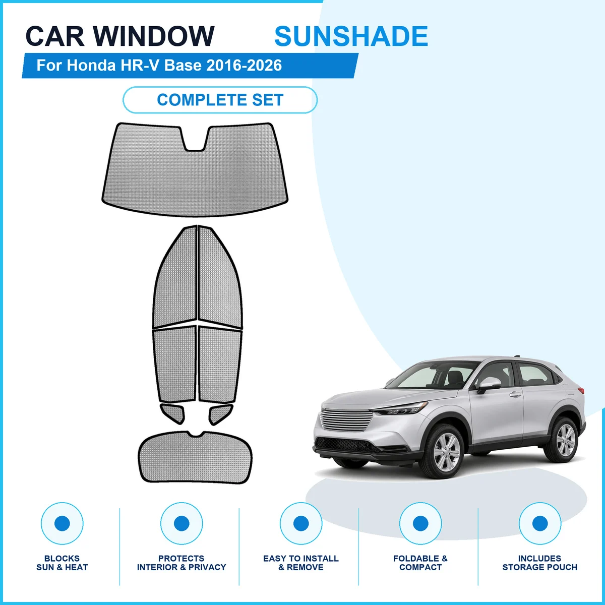 For Honda HR-V Base 2016-2026 Custom Full Set Window Sunshades Aluminum Foil Suction Cup Anti UV Privacy
